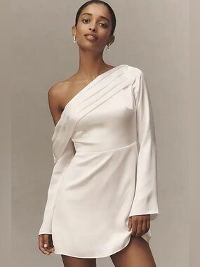 One-Shoulder White Dress - Elegant Asymmetrical Satin